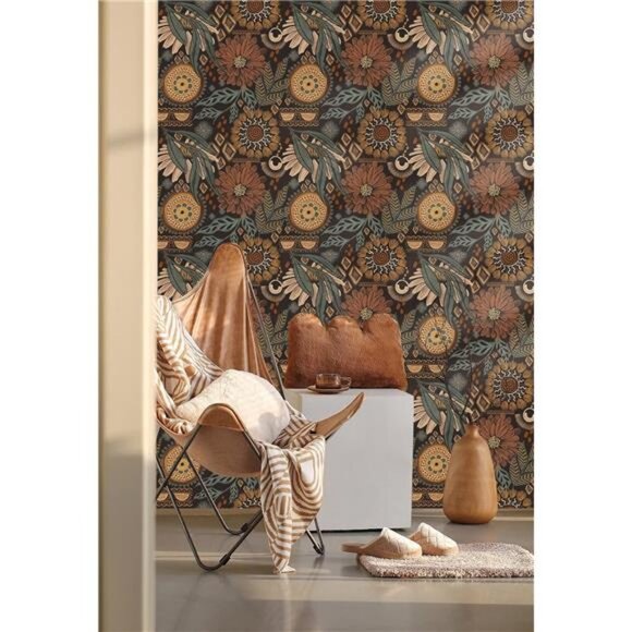 17.7in x 6.6ft‎ Removable Wallpaper Peel and Stick Floral Boho  Retro Wall Decor - Picture 6 of 6